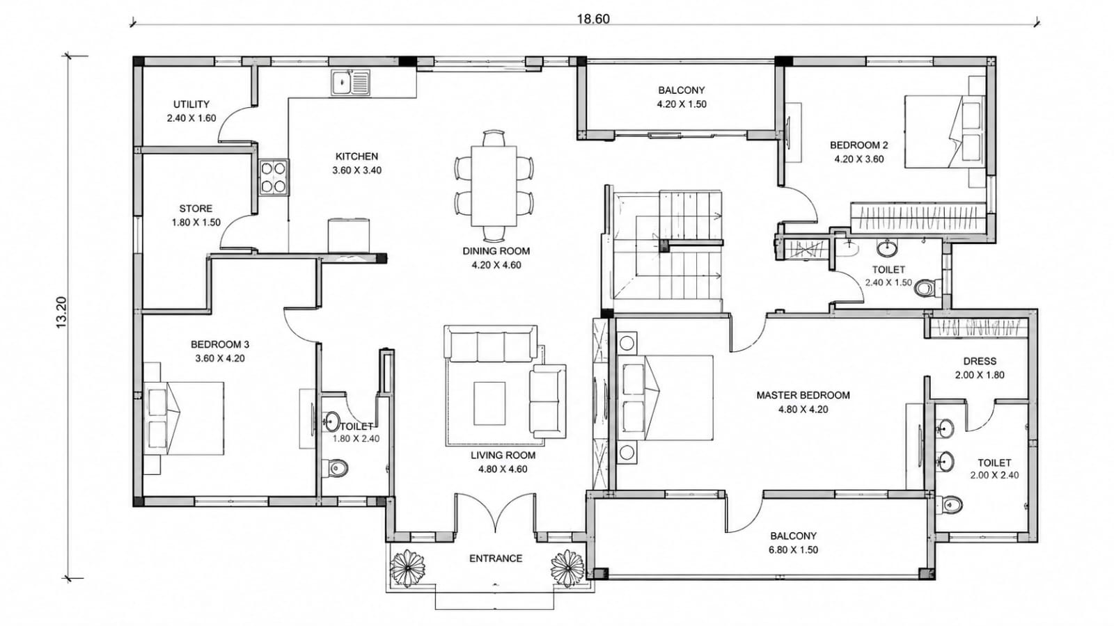 2D architectural floor plan drawing